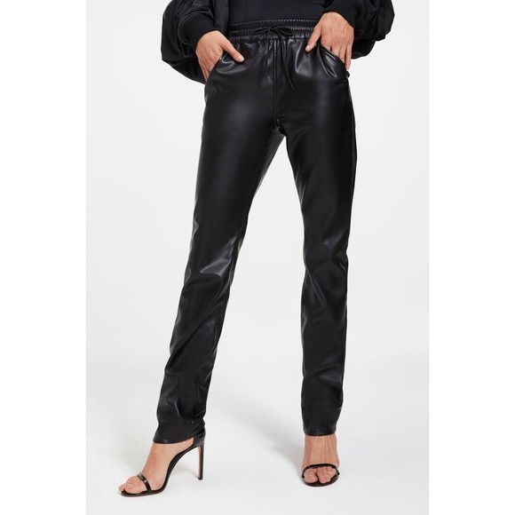 Good American Good 90's Black High Waisted Faux Leather Trousers Size Large NWTs - Picture 1 of 16